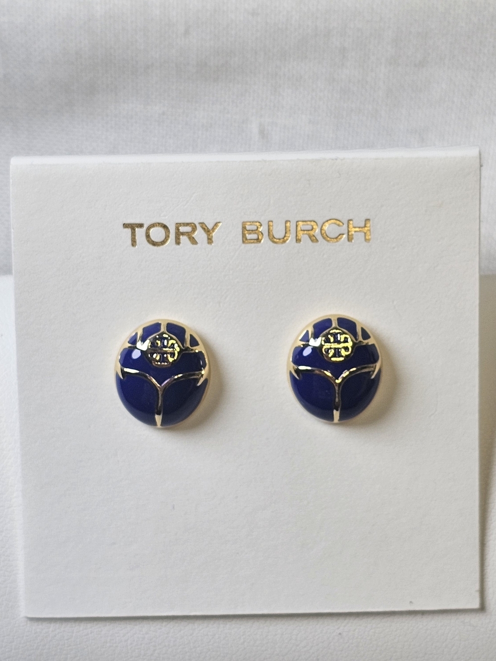 Tory Burch Winslow Beetle Stud Earrings Blue & Gold